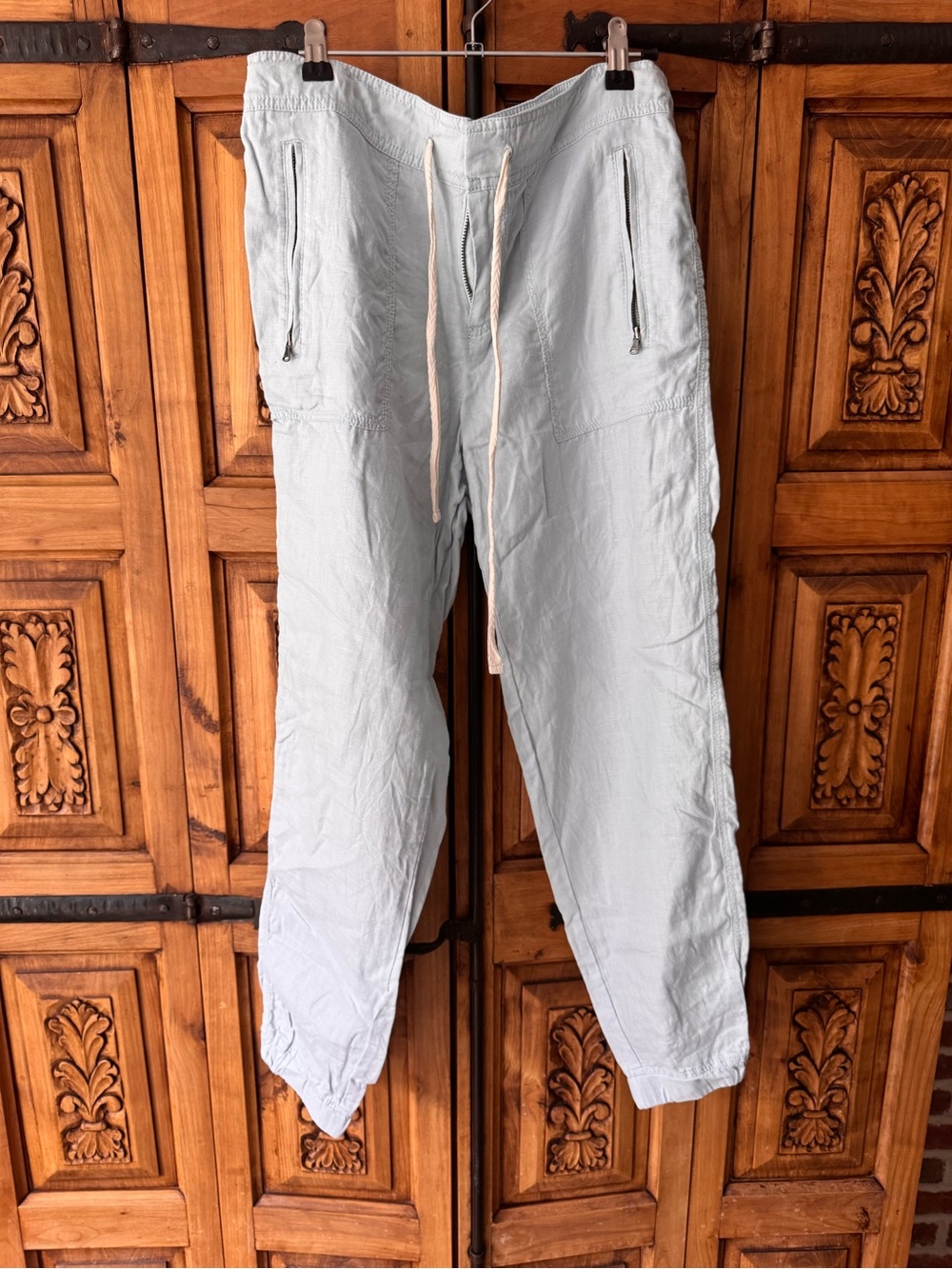 LOFT Light Blue Drawstring Linen Jogger Pants